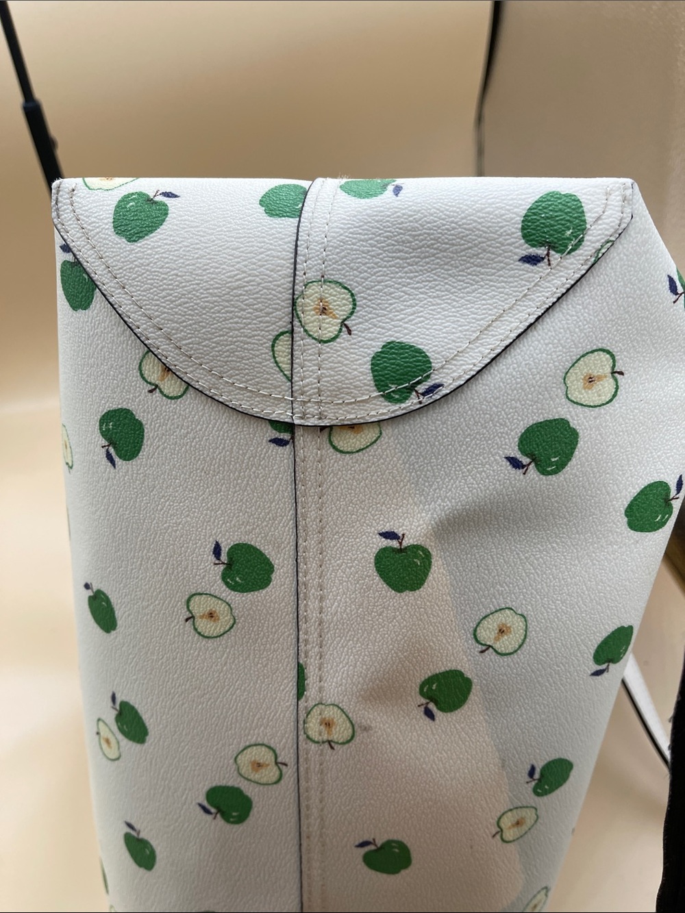 Coach White Leather Tote with Green Apple Motif - Picture 6 of 7